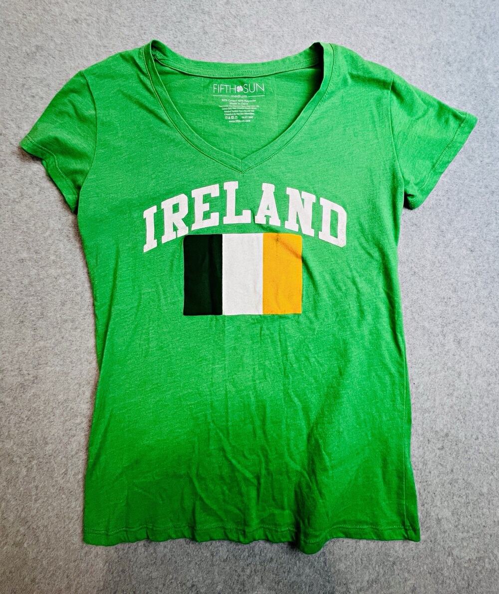 Fifth Sun Womens Green V-Neck Short Sleeve Ireland Flag Graphic Tee, Sz M
